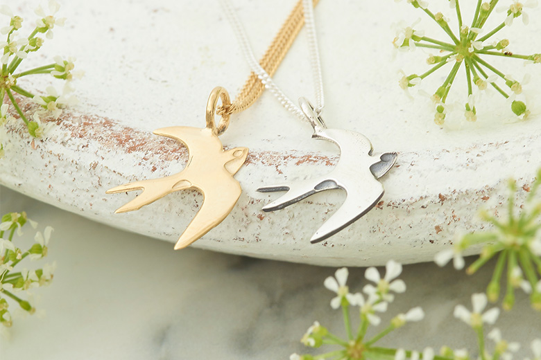 swallow necklaces by Blackbird Jewellery