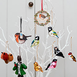 wooden and felt nature Christmas tree decorations