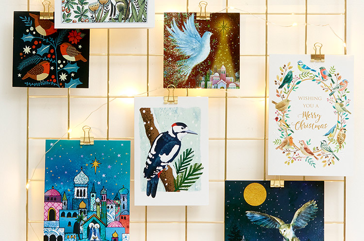 Christmas cards lifestyle shot featuring RSPB christmas cards range selection