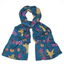 Blue batik flowers RSPB organic cotton scarf product photo