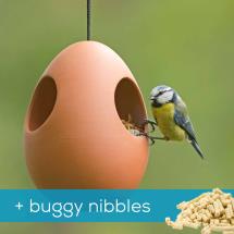 Egg terracotta bird feeder with 1kg food product photo