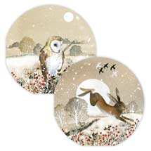 Moonlit winter hare and owl Christmas cards - pack of 10 product photo