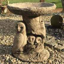 Cast stone owl bird bath product photo
