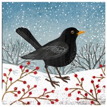 Snowy blackbird RSPB charity Christmas cards - 10 pack product photo