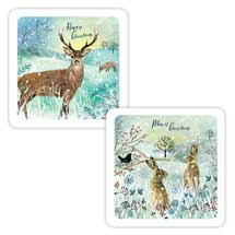 Winter fields deer and hare Christmas cards - pack of 10 product photo