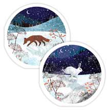 Wintry night fox and hare Christmas cards - pack of 10 product photo