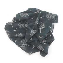 Dark grey birds and trees RSPB organic cotton scarf product photo