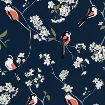 Lorna Syson fabric, navy long-tailed tit product photo