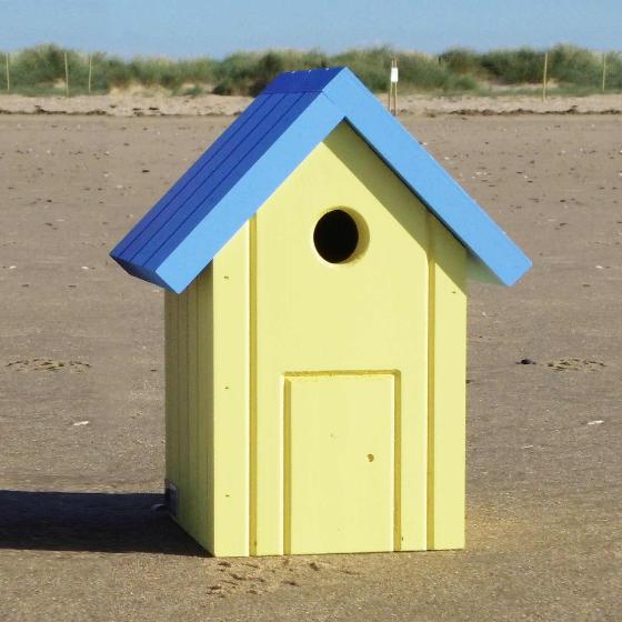 Beach hut nest box yellow and blue product photo