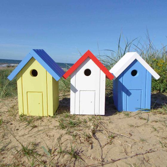 Beach hut nest box yellow and blue product photo Back View -  - additional image 2 L