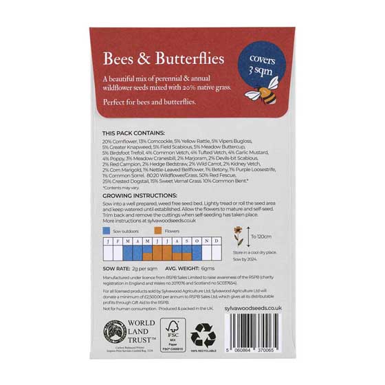 Bees and butterflies wildflower seed pack product photo Back View -  - additional image 2 L