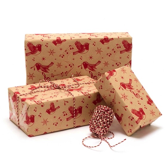 Christmas chorus red recycled wrapping paper - 10 metre product photo