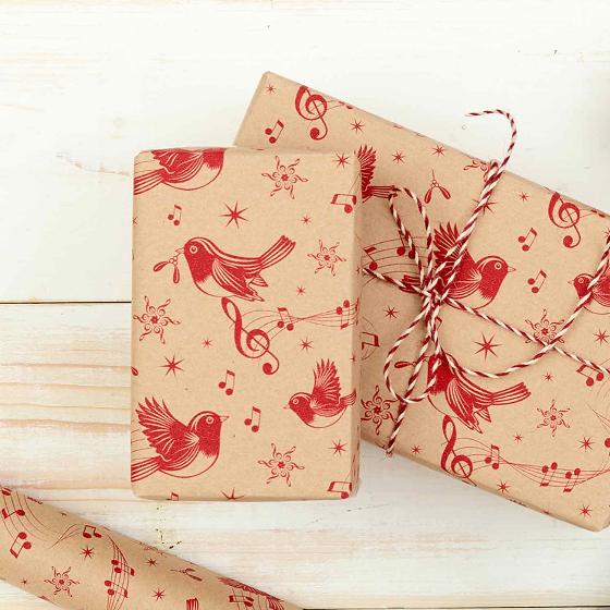 Christmas chorus red recycled wrapping paper - 10 metre product photo Back View -  - additional image 2 L