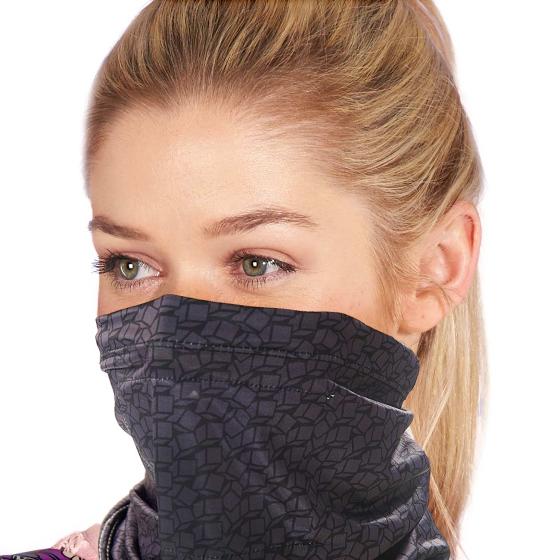 Snood face mask, dark geometric design product photo Front View - additional image 1 L