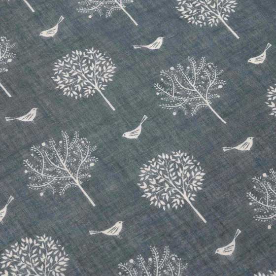 Dark grey birds and trees RSPB organic cotton scarf product photo Side View -  - additional image 3 L
