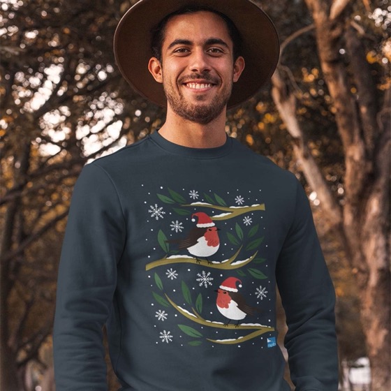 Ethical Christmas jumper, robin - size S 36" chest product photo