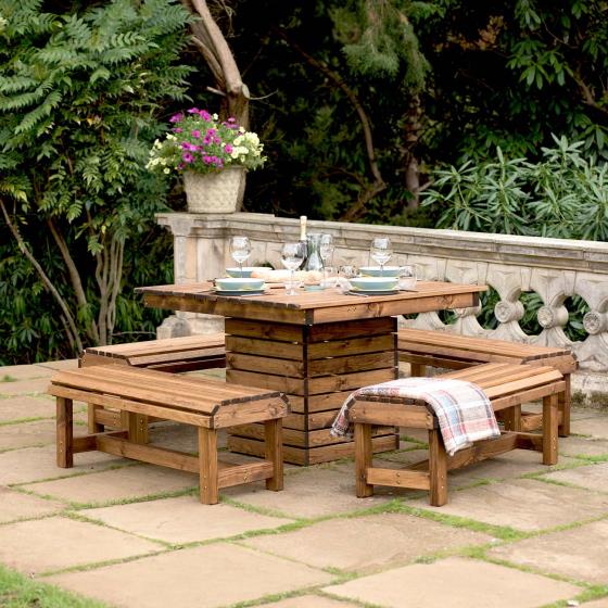 Garden Table And Benches Lodge, Wooden Garden Table Bench And Chairs