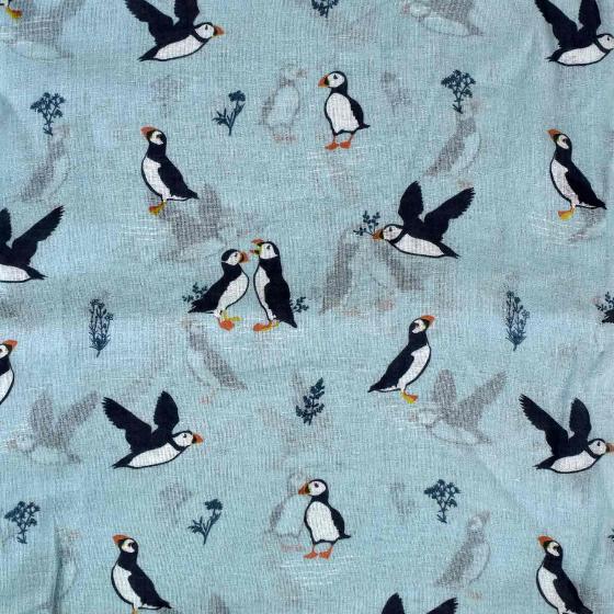 Light blue puffin RSPB organic cotton scarf product photo Side View -  - additional image 3 L