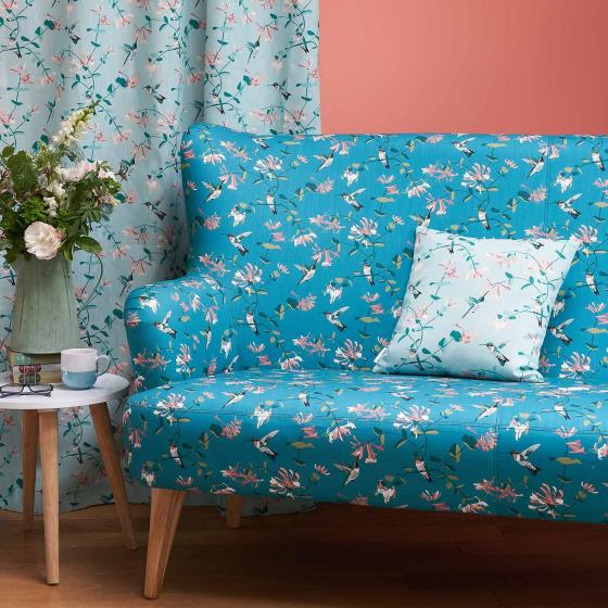 Lorna Syson fabric, teal hummingbird product photo Side View -  - additional image 3 L