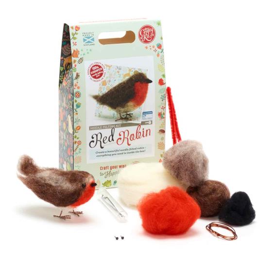 Gift Boxed Needle felting kit Robin British Wool