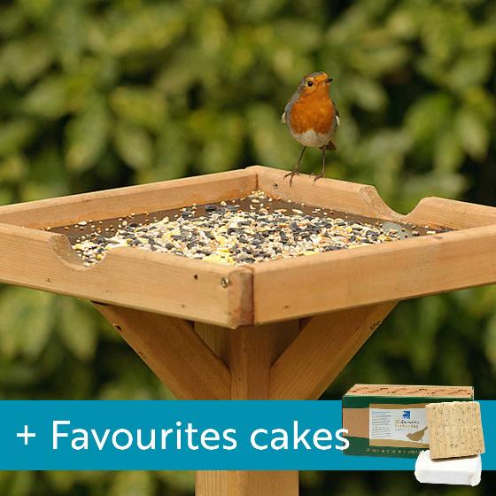 Open bird table with 10 Favourites cakes Bird care offers save