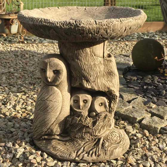 Cast stone owl bird bath product photo Default L