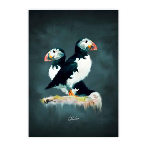 Pair of puffins mounted art print product photo Default L