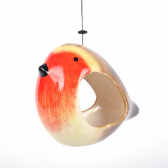 Ceramic bird feeder - Robin product photo Front View - additional image 1 L