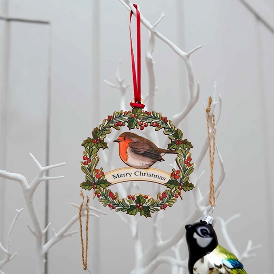Wooden robin wreath hanging decoration product photo Side View -  - additional image 3 L