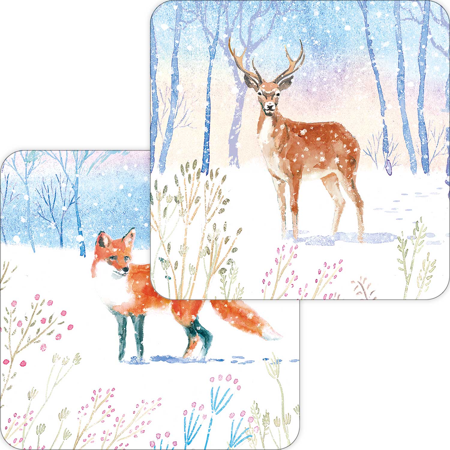 Snowy scene duo RSPB charity Christmas cards - 10 pack, two designs product photo