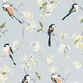 Lorna Syson fabric, grey long-tailed tit product photo
