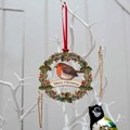 Wooden robin wreath hanging decoration product photo Side View -  - additional image 3 T