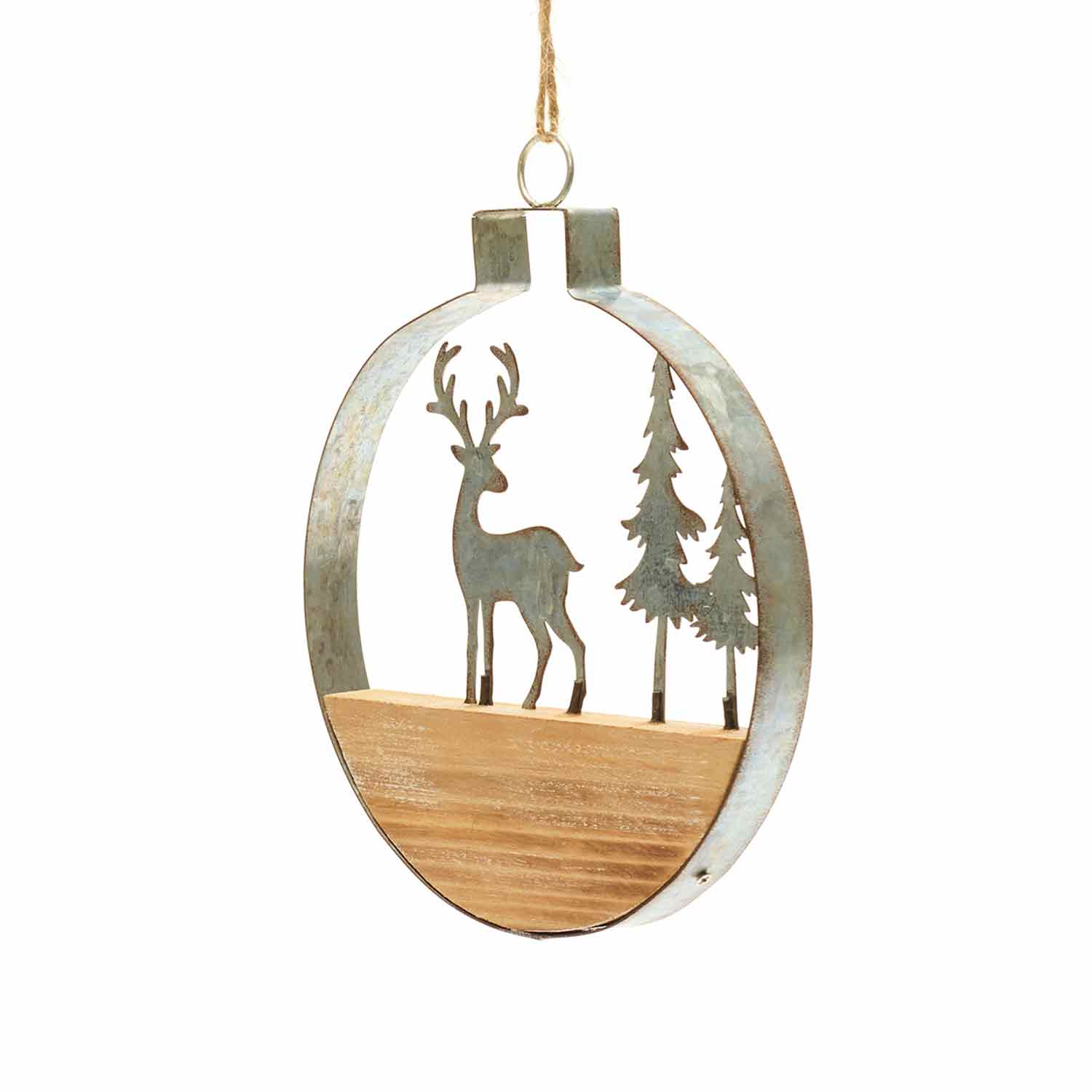 Wooden and metal deer bauble ornament product photo Back View -  - additional image 2 L