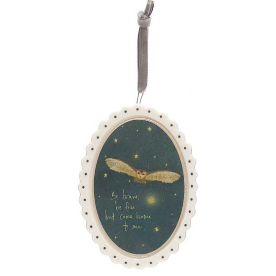 'Be brave' owl ceramic hanging decoration product photo side L