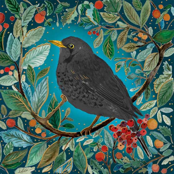 Blackbird wreath Christmas cards, pack of 10 product photo default L