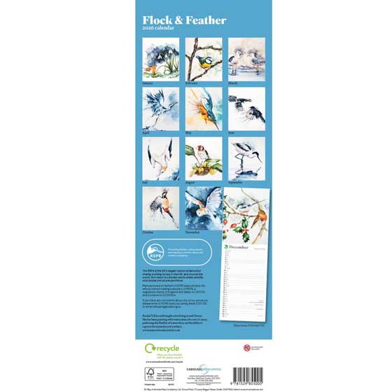 RSPB Flock & feather watercolour calendar 2026 product photo front L