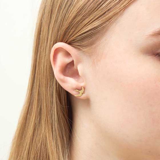 Swallow earrings 18ct gold vermeil by Blackbird Jewellery product photo front L