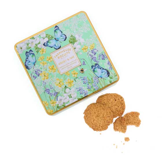 English garden honey and oat biscuit tin product photo back L
