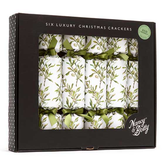 Luxury mistletoe Christmas crackers by Nancy & Betty product photo front L