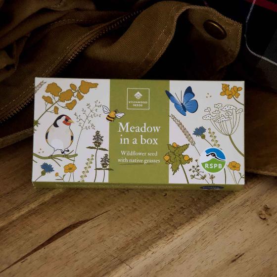 RSPB Mini meadow grass and wildflower seed box product photo side L