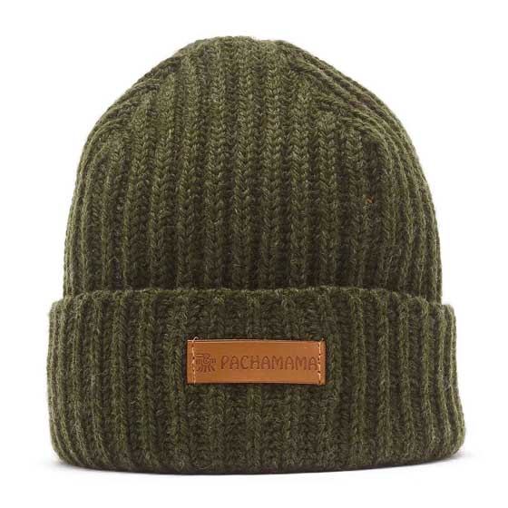 Merino wool fisherman beanie in moss green by Pachamama Knitwear product photo back L