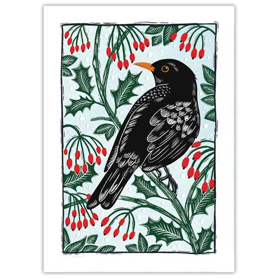 'One colly bird' Blackbird Christmas cards, pack of 10 product photo default L