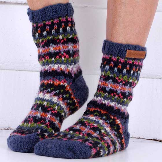 Fairisle wool cosy socks by Pachamama Knitwear product photo front L