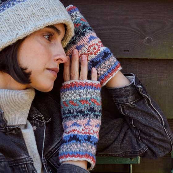 Fairisle wool fingerless gloves by Pachamama Knitwear product photo default L
