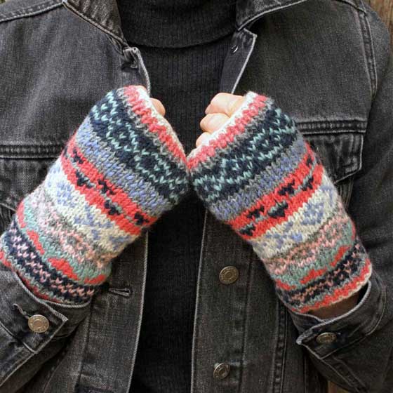 Fairisle wool fingerless gloves by Pachamama Knitwear product photo back L