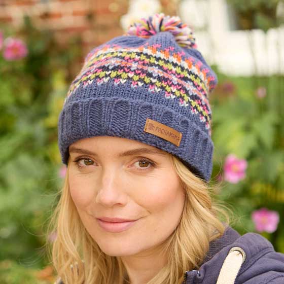 Fairisle wool bobble hat by Pachamama Knitwear product photo side L