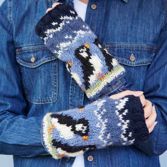 Puffin wool handwarmers by Pachamama Knitwear product photo default L