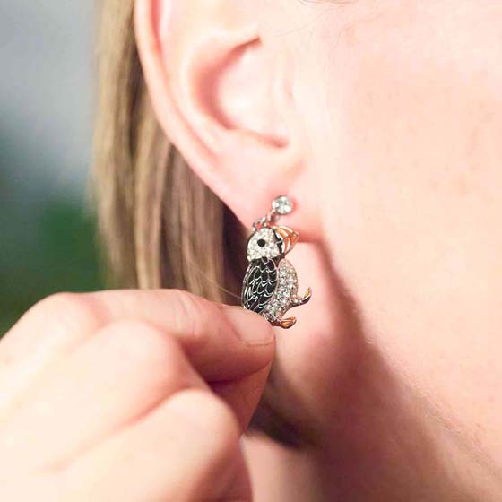 Puffin earrings by Bill Skinner product photo back L