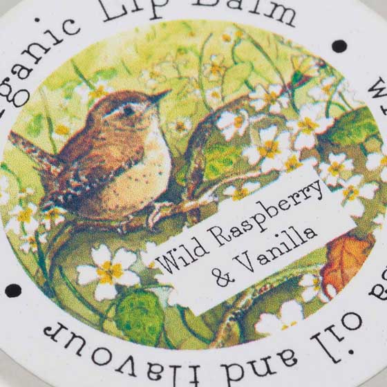 Wild raspberry and vanilla organic lip balm by Heaven Scent product photo back L