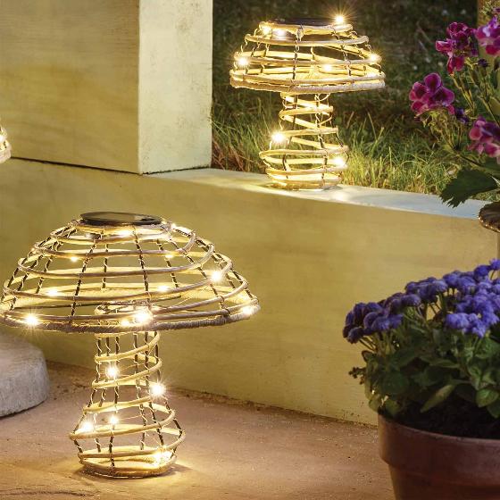 Rattan-effect mushroom solar light, small product photo back L
